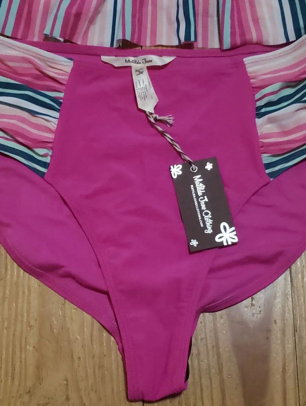 Matilda Jane Hot Pink Striped Peplum Two-Piece Swimsuit